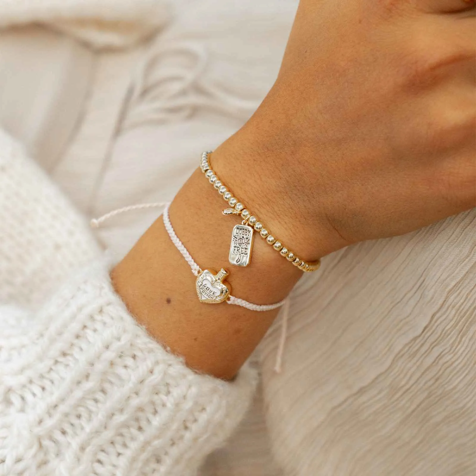 Dobby Metal Bead Stretch Bracelet
