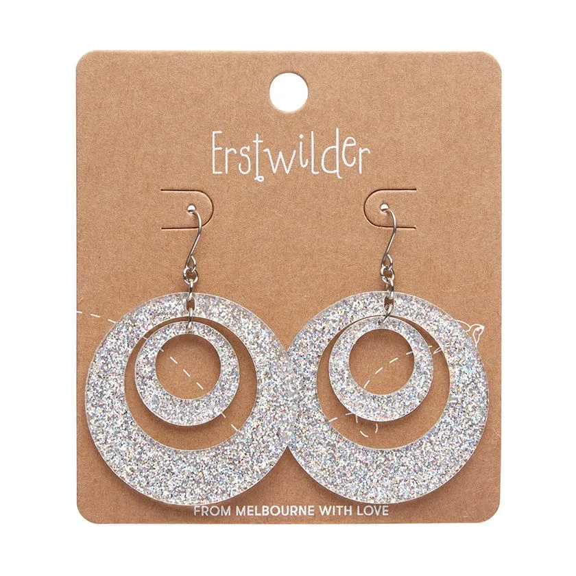 Double Hoop Glitter Drop Earrings - Iridescent