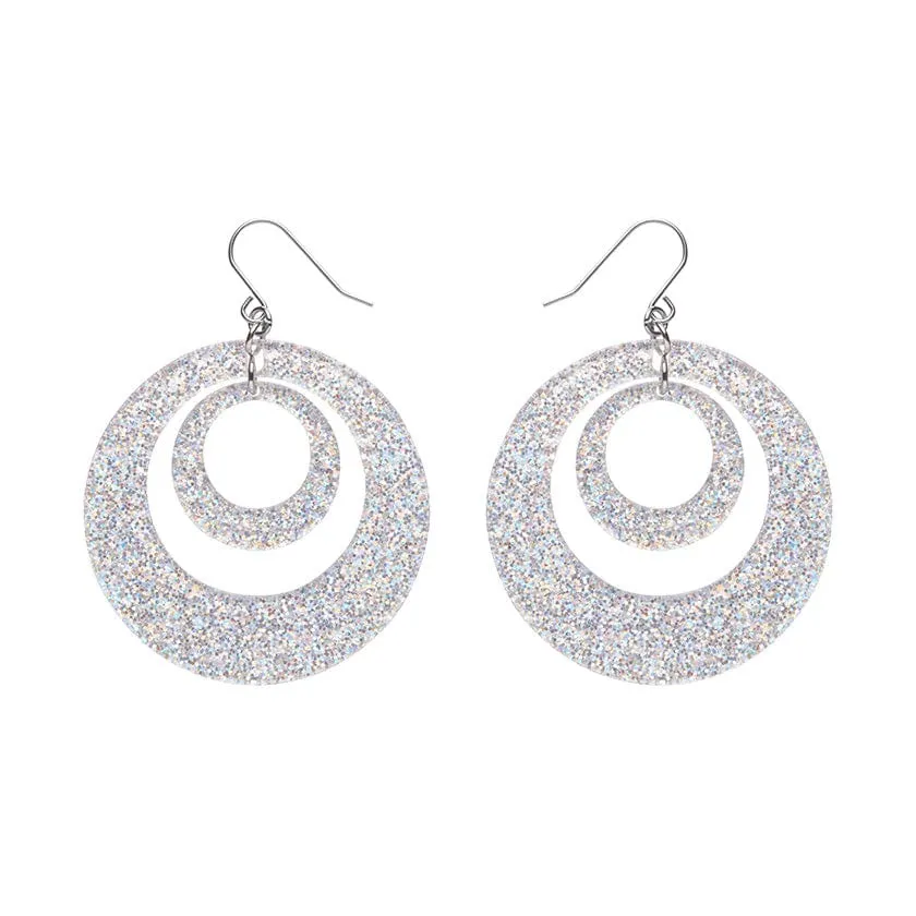 Double Hoop Glitter Drop Earrings - Iridescent