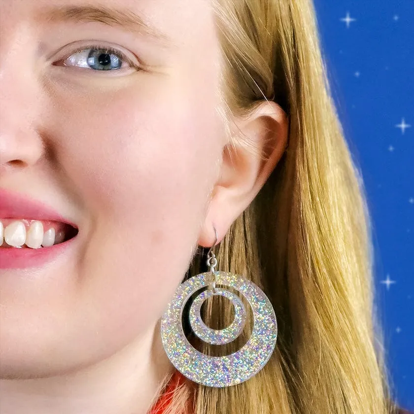 Double Hoop Glitter Drop Earrings - Iridescent