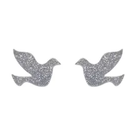 Dove Glitter Resin Stud Earrings - Silver