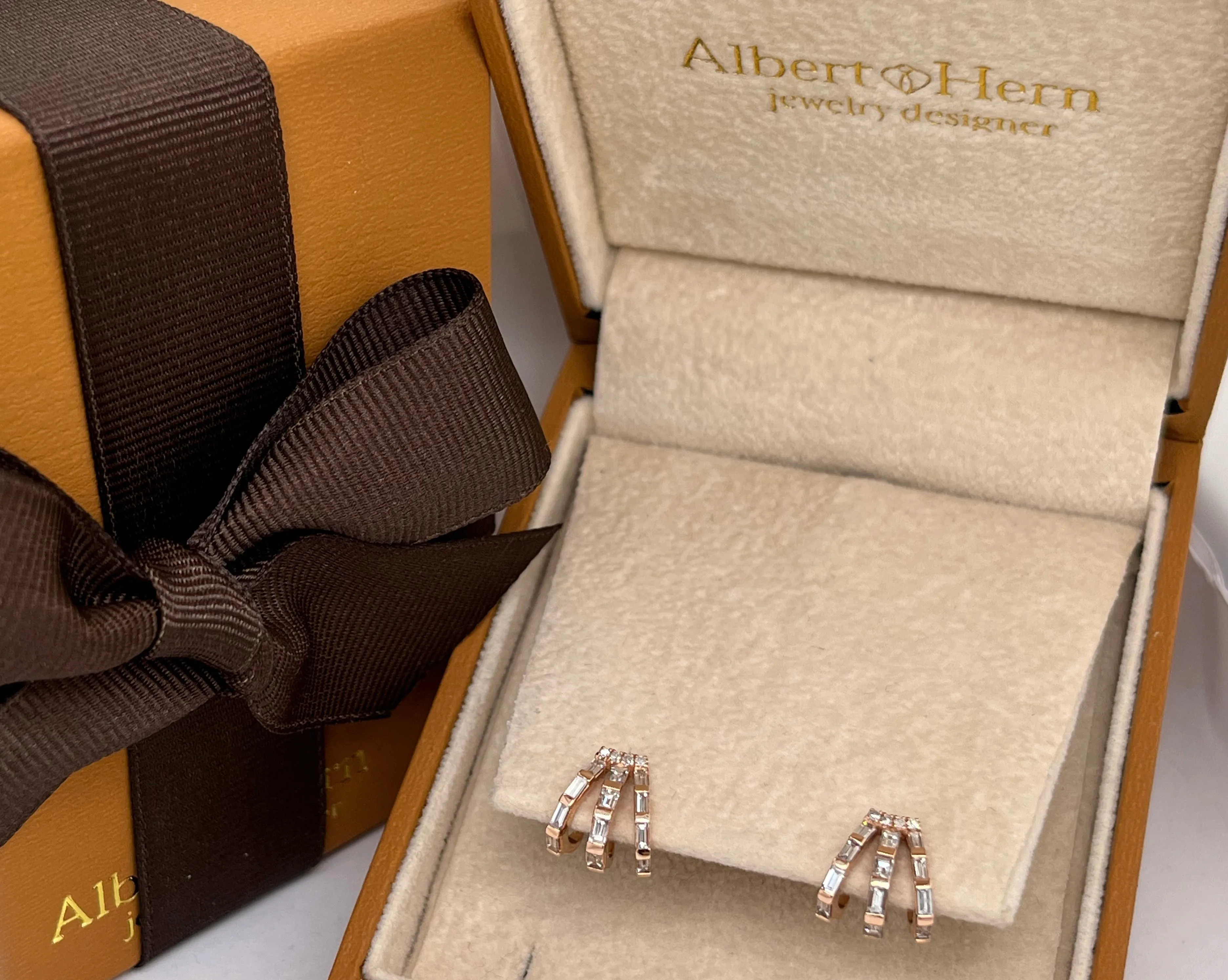 Earrings 14kt Rose Gold Cage Lobe Studs & Diamonds