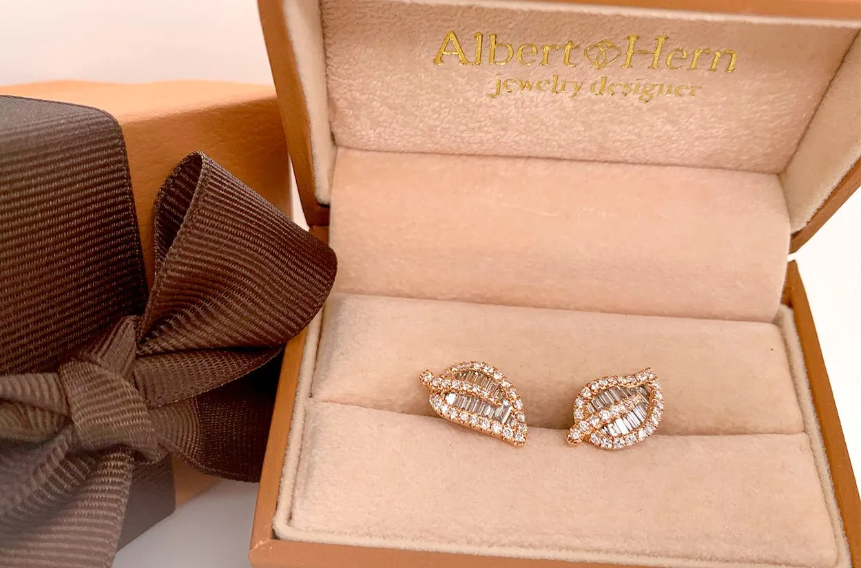Earrings 18kt Gold Leaf & Diamonds Studs