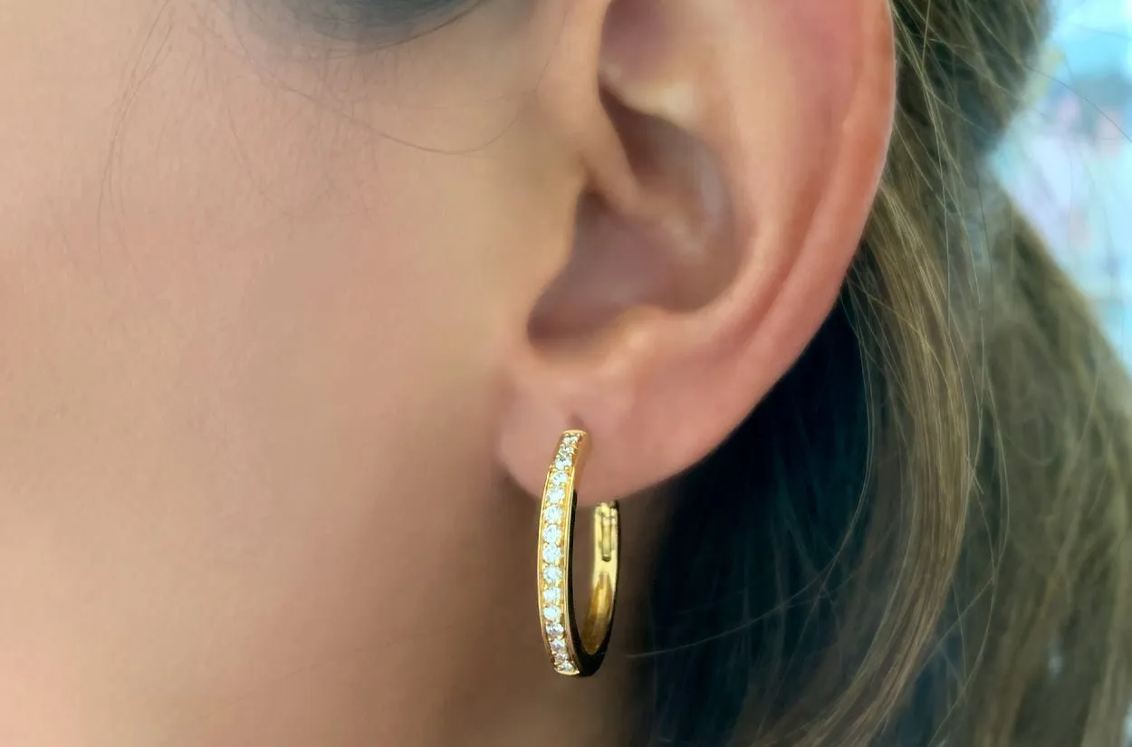 Earrings 18kt Gold Round Hoops & Diamonds