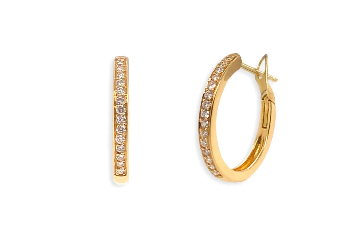 Earrings 18kt Gold Round Hoops & Diamonds
