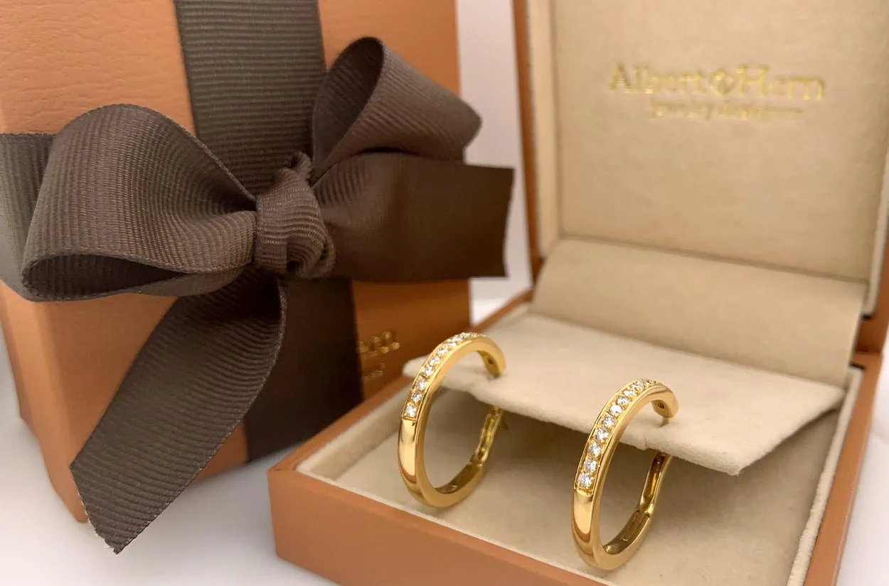Earrings 18kt Gold Round Hoops & Diamonds