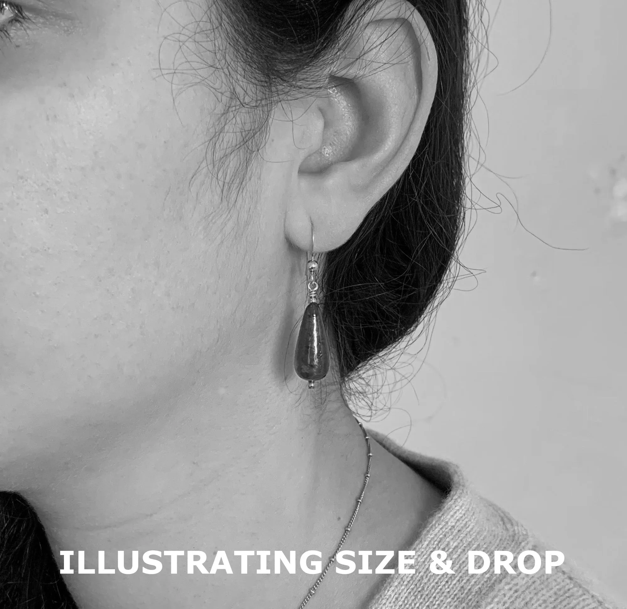Earrings with black spots over gold Murano glass short pear drops on silver or gold hooks