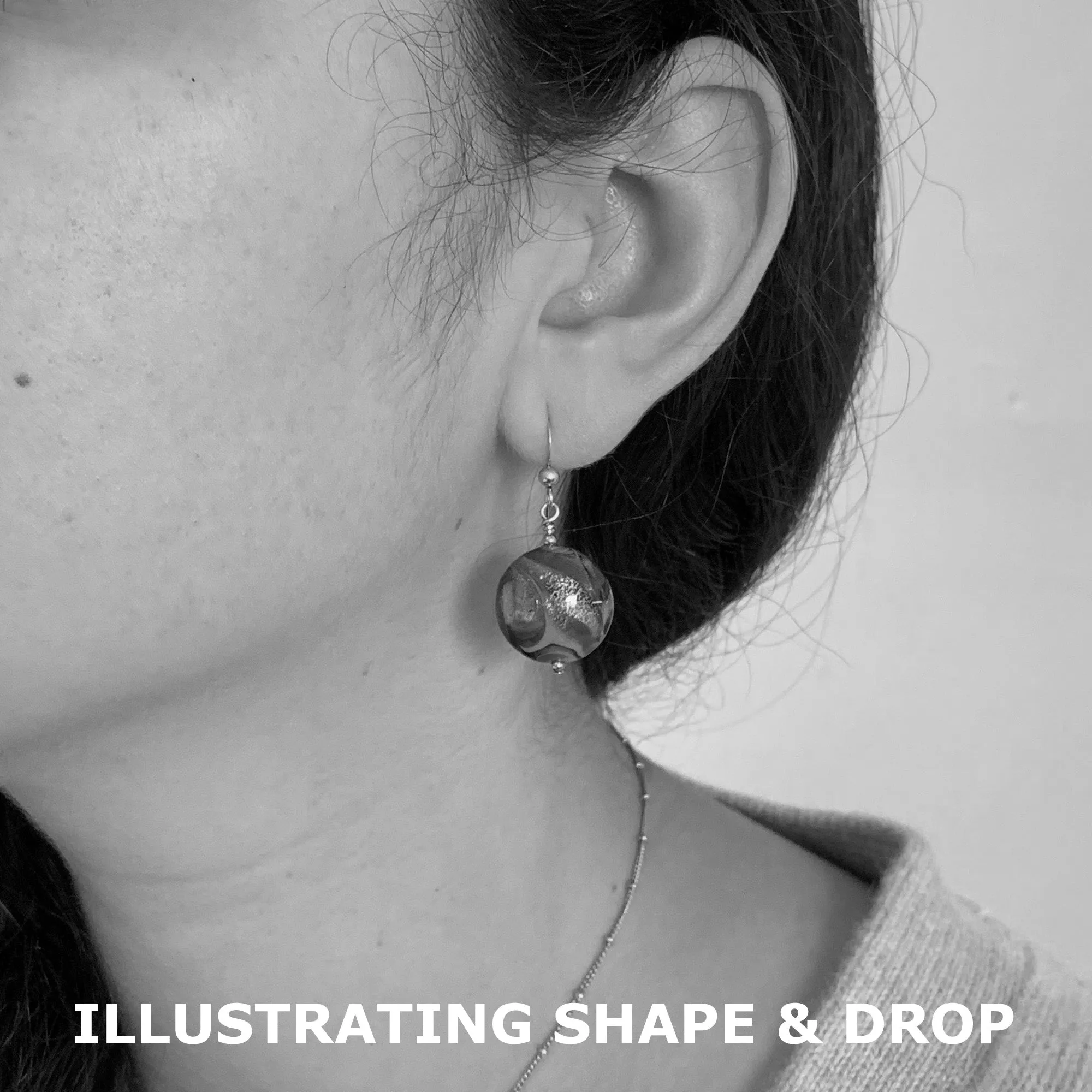 Earrings with byzantine grey and gold Murano glass medium lentil drops on silver or gold