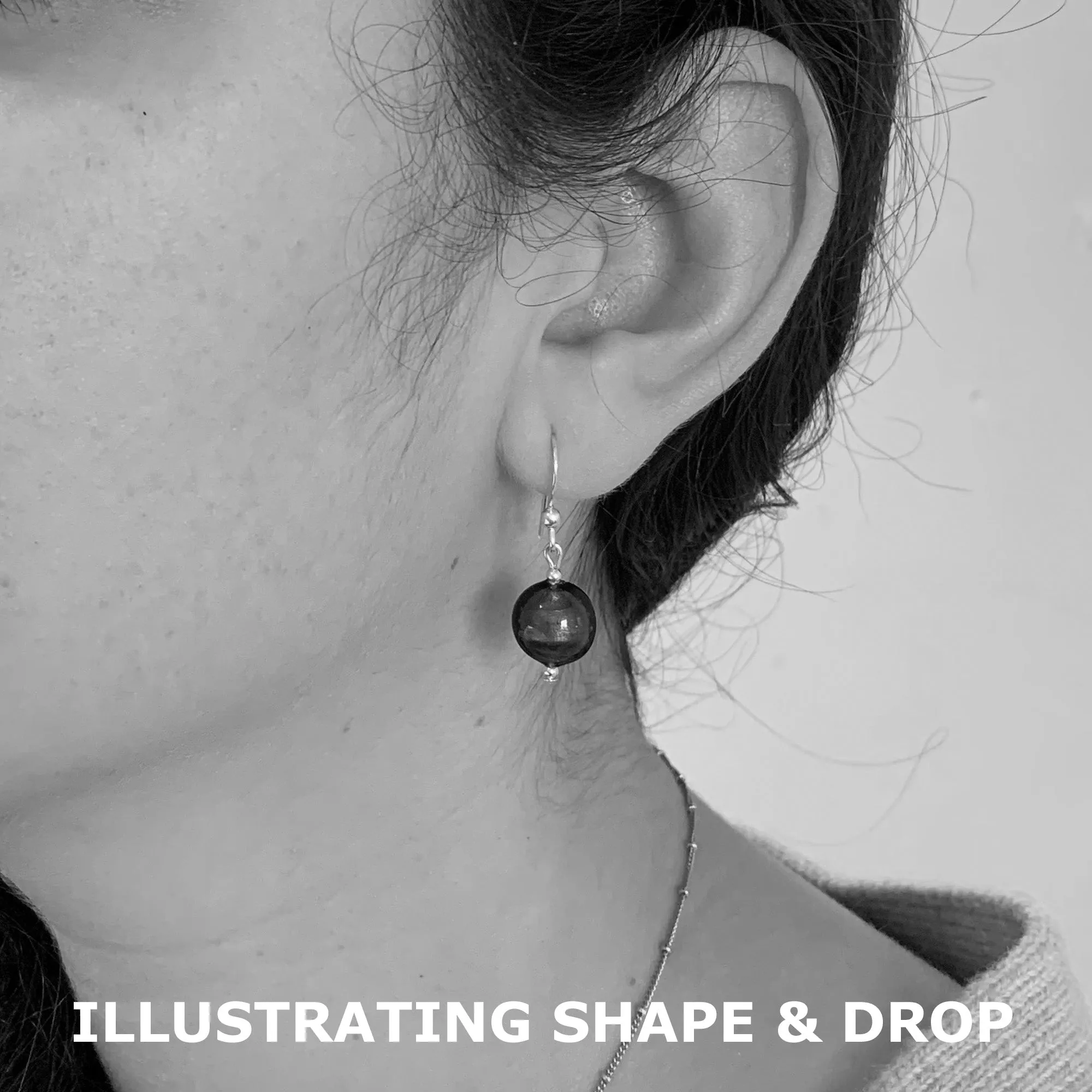 Earrings with dark blue (cobalt) Murano glass mini lentil drops on silver or gold hooks