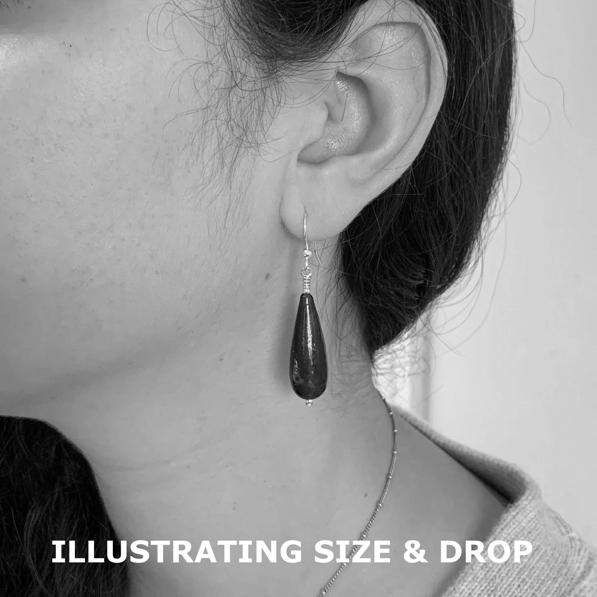 Earrings with green pastel Murano glass long pear drops on silver or gold hooks