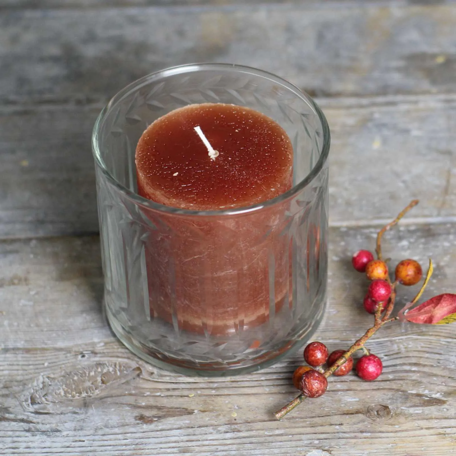Etched Leaf Hurricane Candle Holder