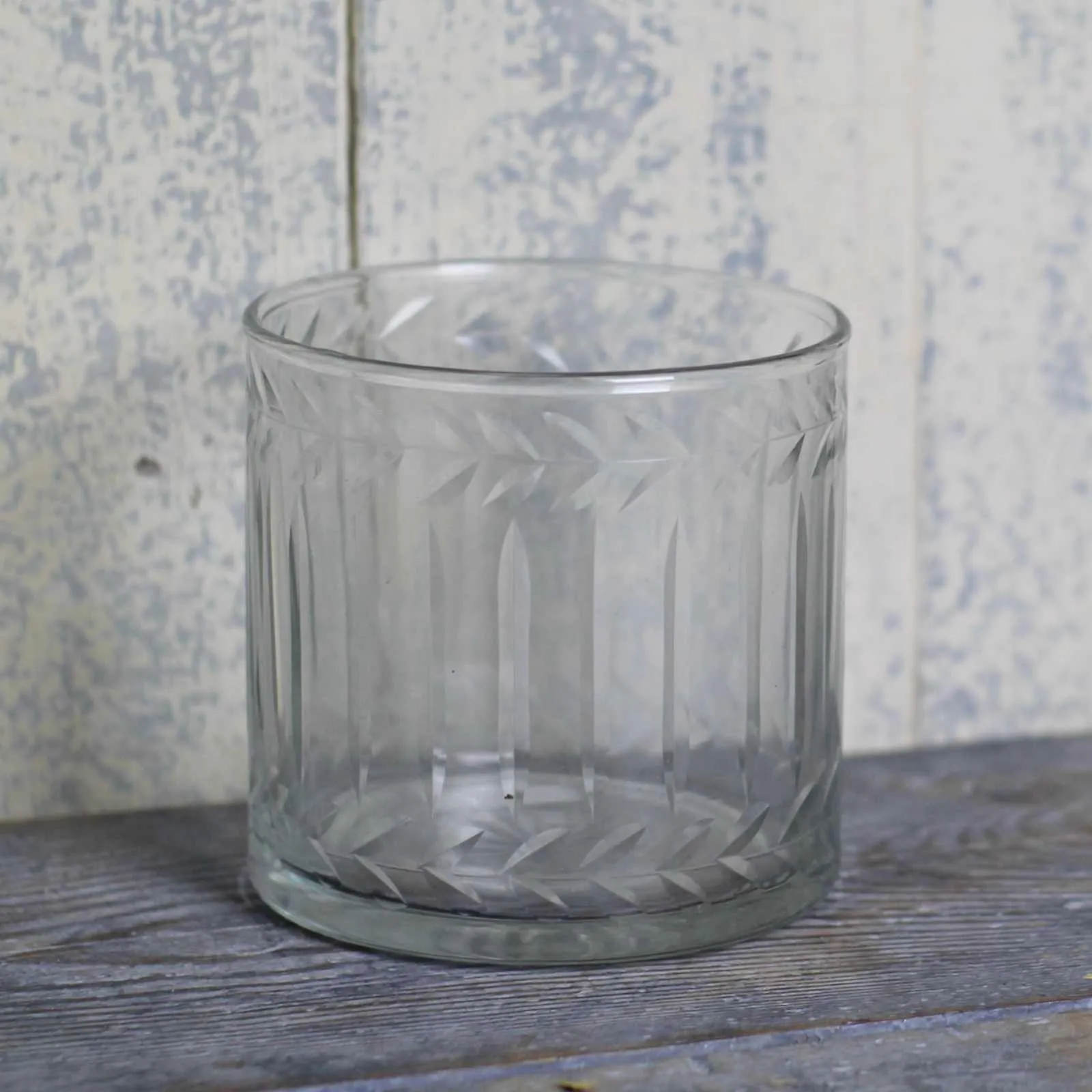Etched Leaf Hurricane Candle Holder