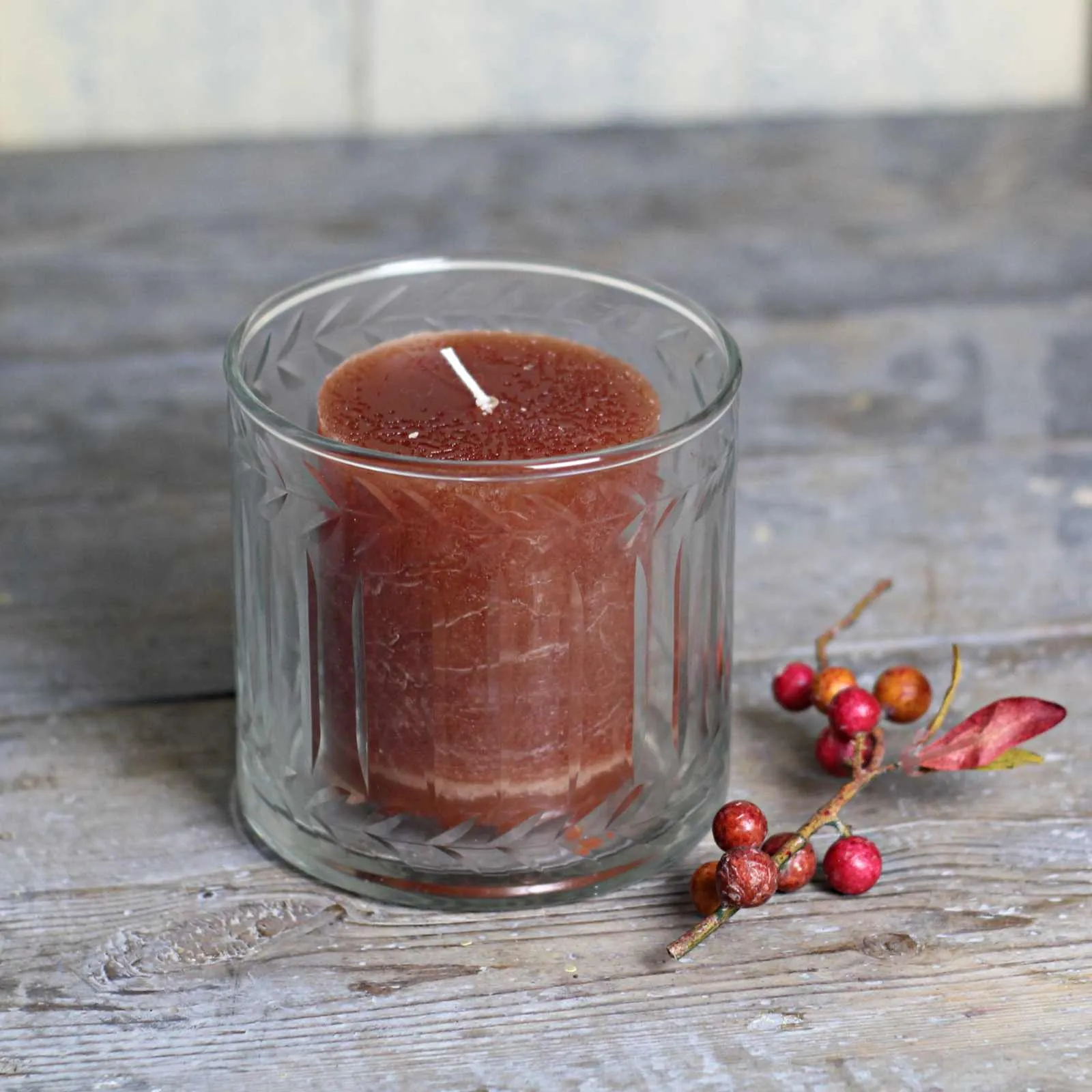 Etched Leaf Hurricane Candle Holder