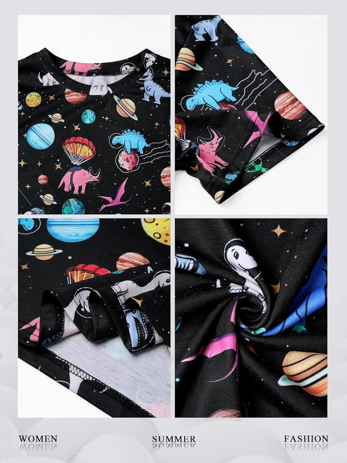 Ezcosplay Women Short Sleeve Space Shuttle Astronaut Universe Galaxy T-Shirt Graphic Shirt Casual Tee Tops