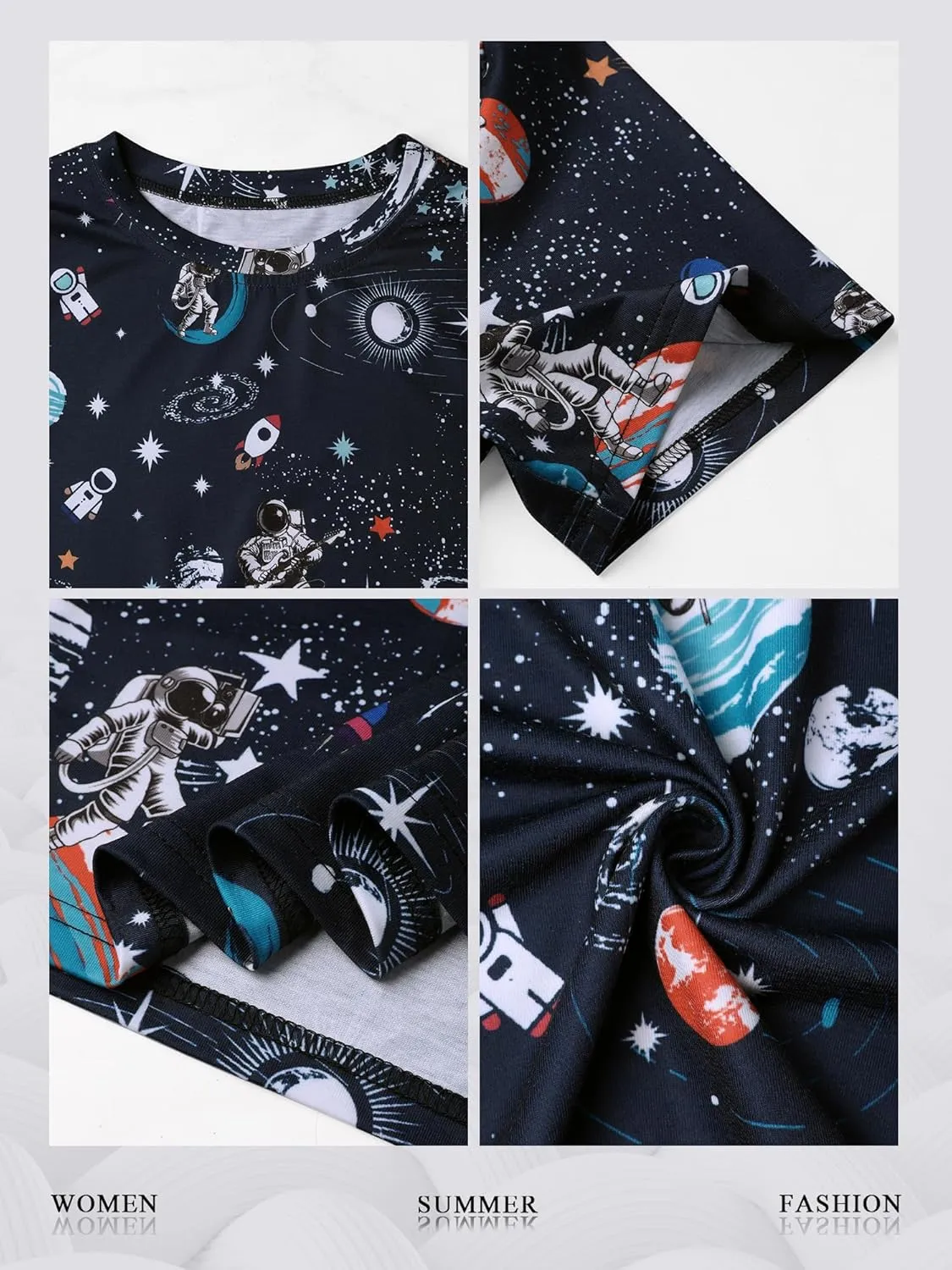 Ezcosplay Women Short Sleeve Space Shuttle Astronaut Universe Galaxy T-Shirt Graphic Shirt Casual Tee Tops