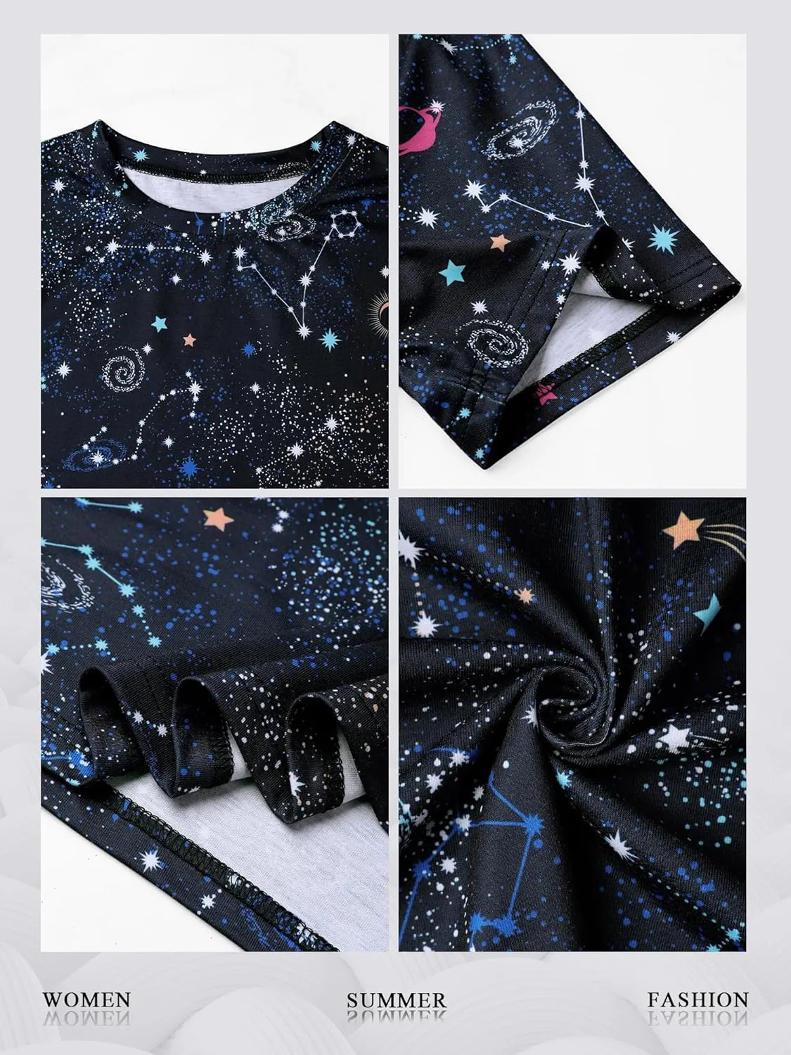 Ezcosplay Women Short Sleeve Space Shuttle Astronaut Universe Galaxy T-Shirt Graphic Shirt Casual Tee Tops