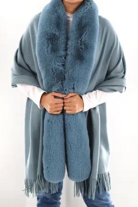 Faux fur trim wrap with Embellishments -Light Blue