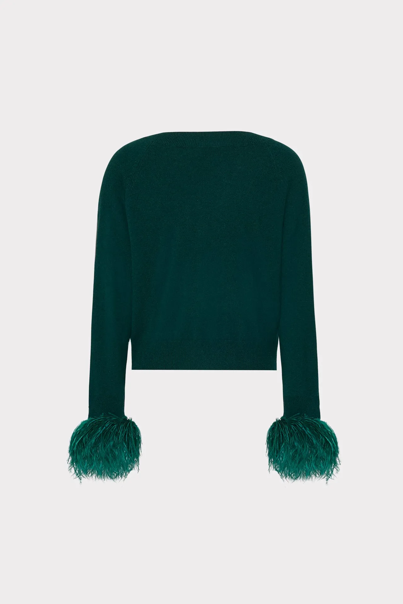 Feather Cuff V-Neck Sweater