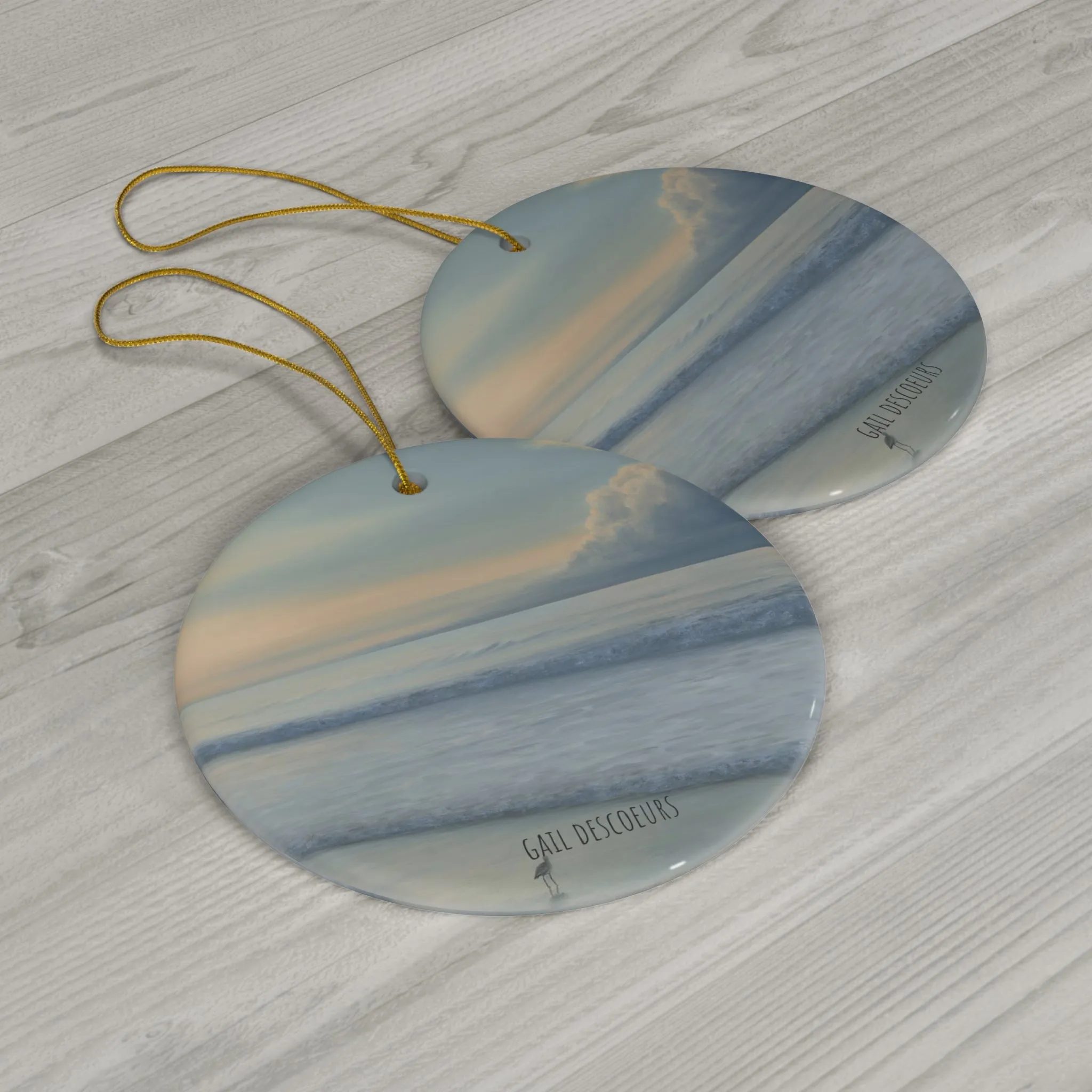 Gail Descoeur: "The Sea and the Sandpiper" - Holiday Ornament