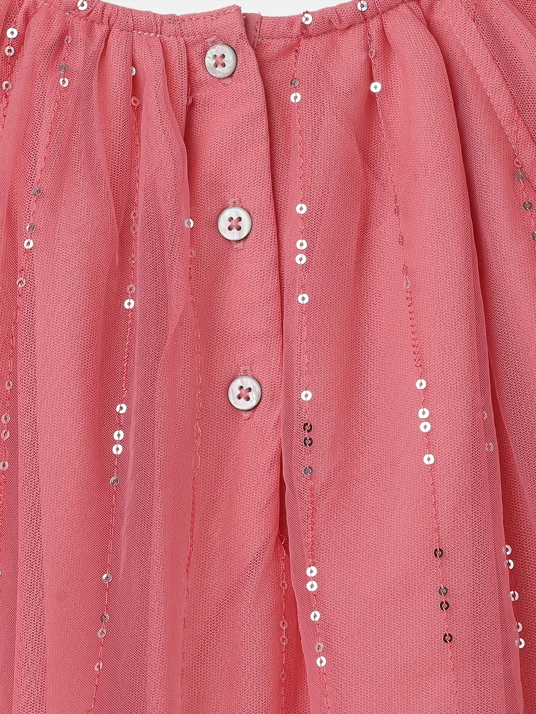 Girls Coral Pink Sequin Embellished Mesh Dress
