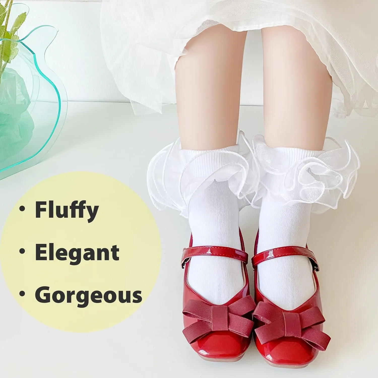 Girls Ruffle Socks Double Lace Frilly Dress Socks Kids Turn Cuff Socks for Toddler Little Girls 2/3 Pack