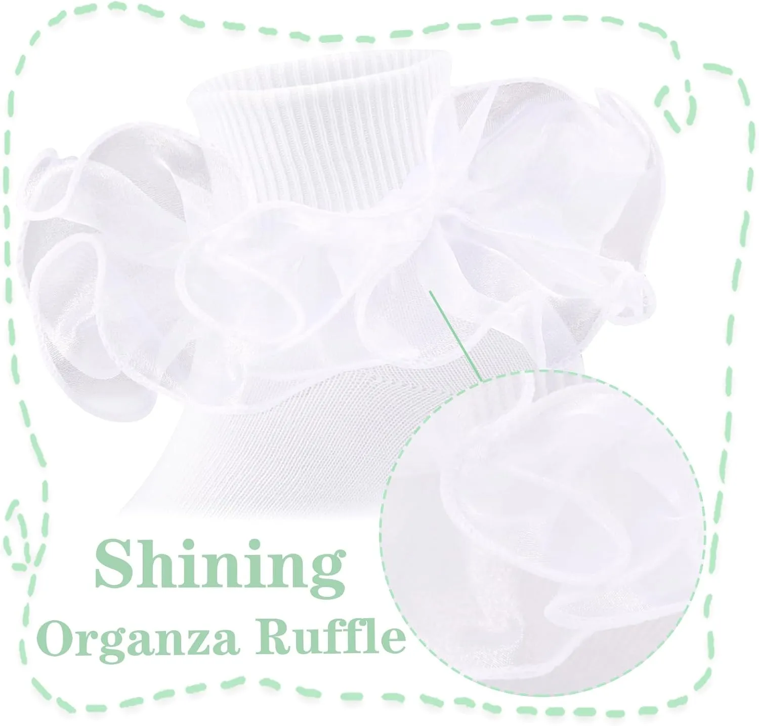 Girls Ruffle Socks Double Lace Frilly Dress Socks Kids Turn Cuff Socks for Toddler Little Girls 2/3 Pack