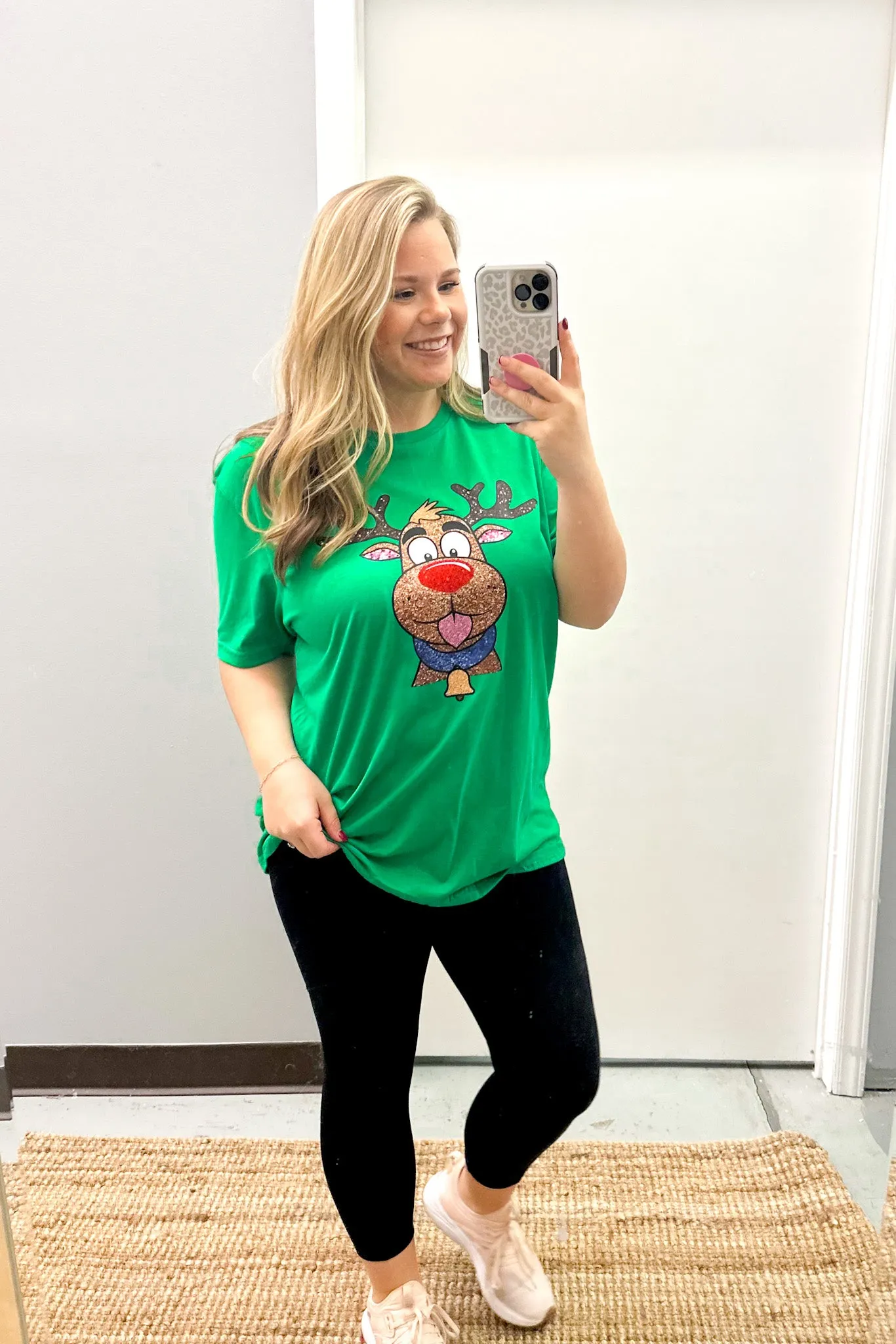 Glitter Rudolph Graphic Tee, Green