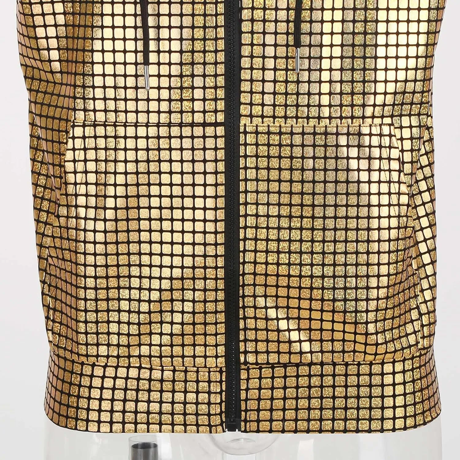 GRAJTCIN Metallic Sleeveless Hooded Vest for Men Zip Up Disco Vest Metallic Shirts