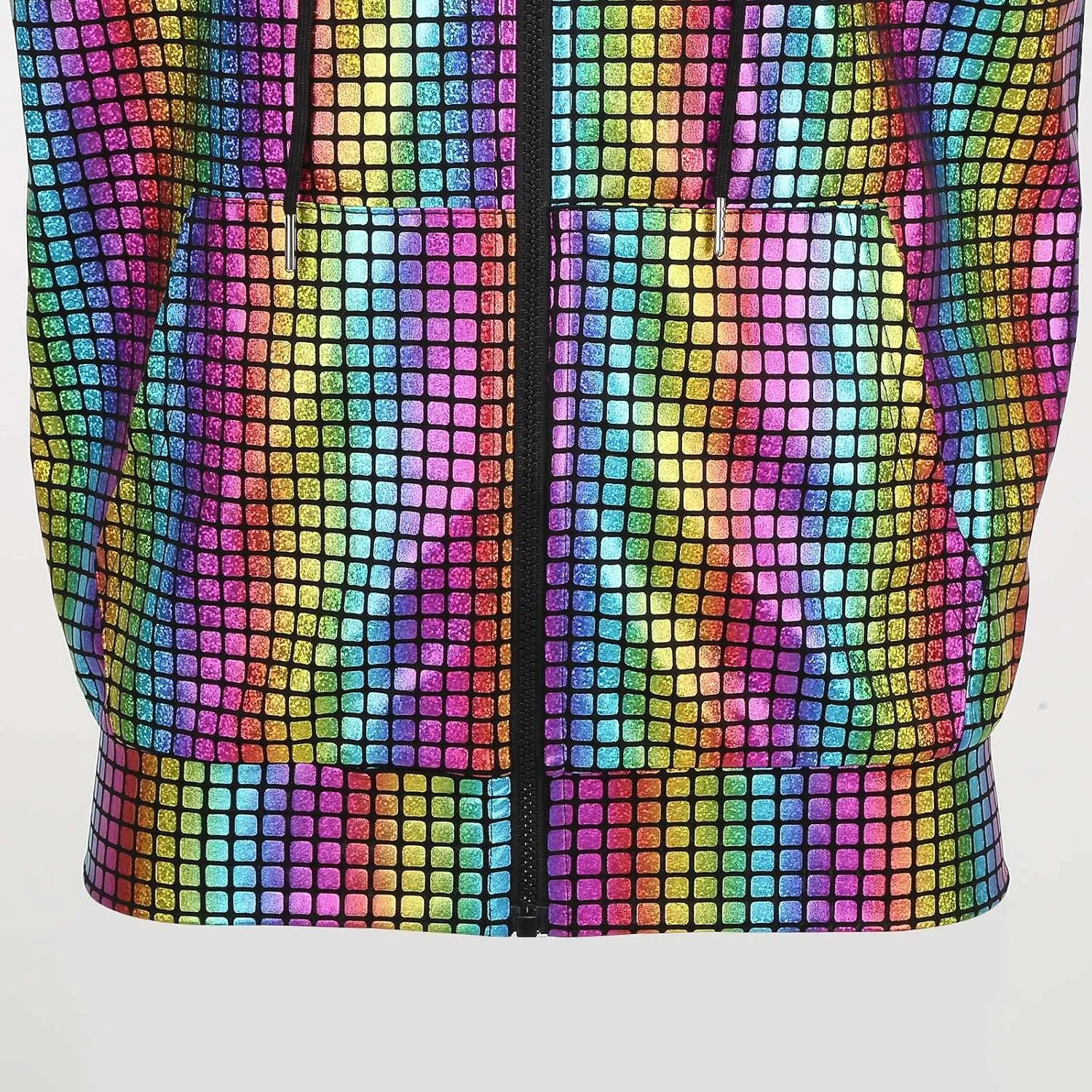 GRAJTCIN Metallic Sleeveless Hooded Vest for Men Zip Up Disco Vest Metallic Shirts