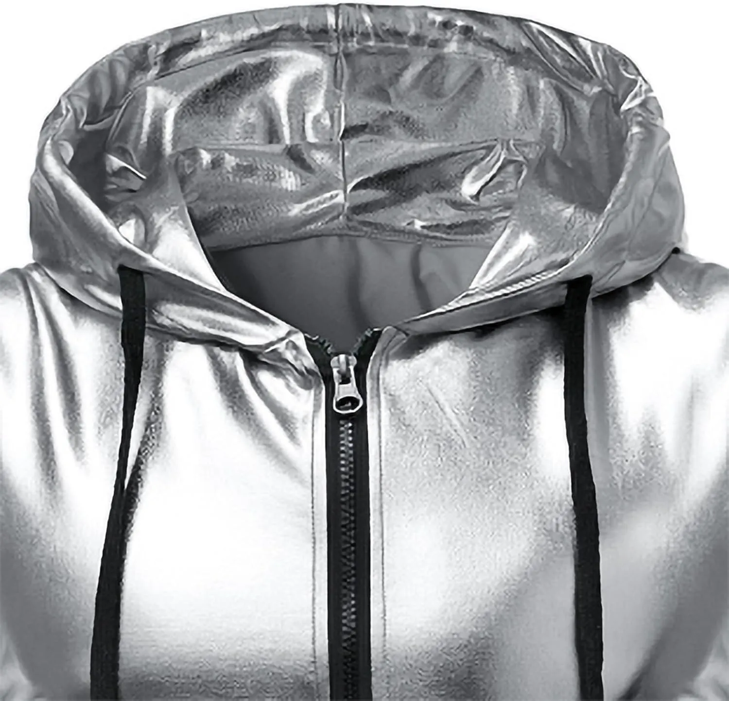 GRAJTCIN Metallic Sleeveless Hooded Vest for Men Zip Up Disco Vest Metallic Shirts