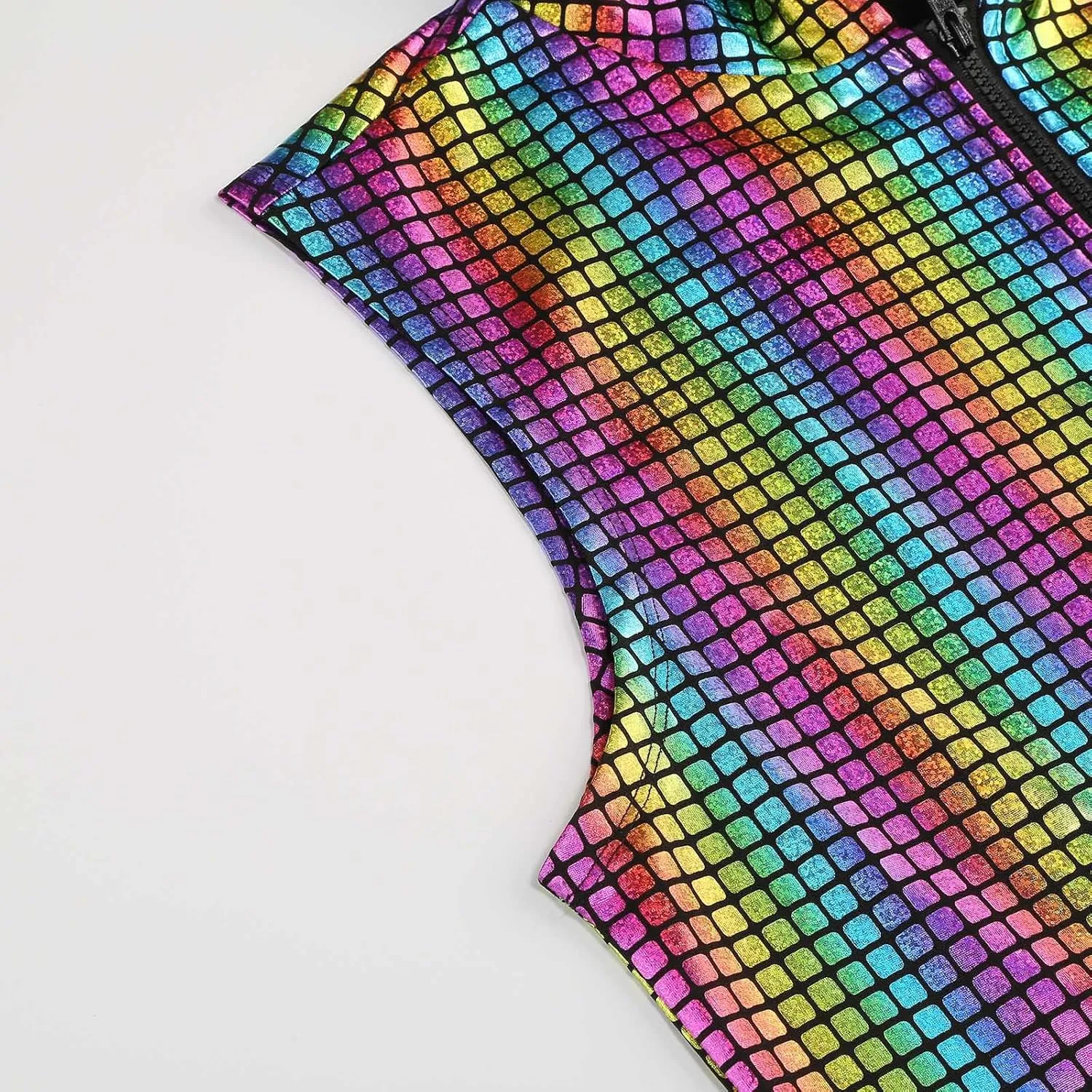 GRAJTCIN Metallic Sleeveless Hooded Vest for Men Zip Up Disco Vest Metallic Shirts
