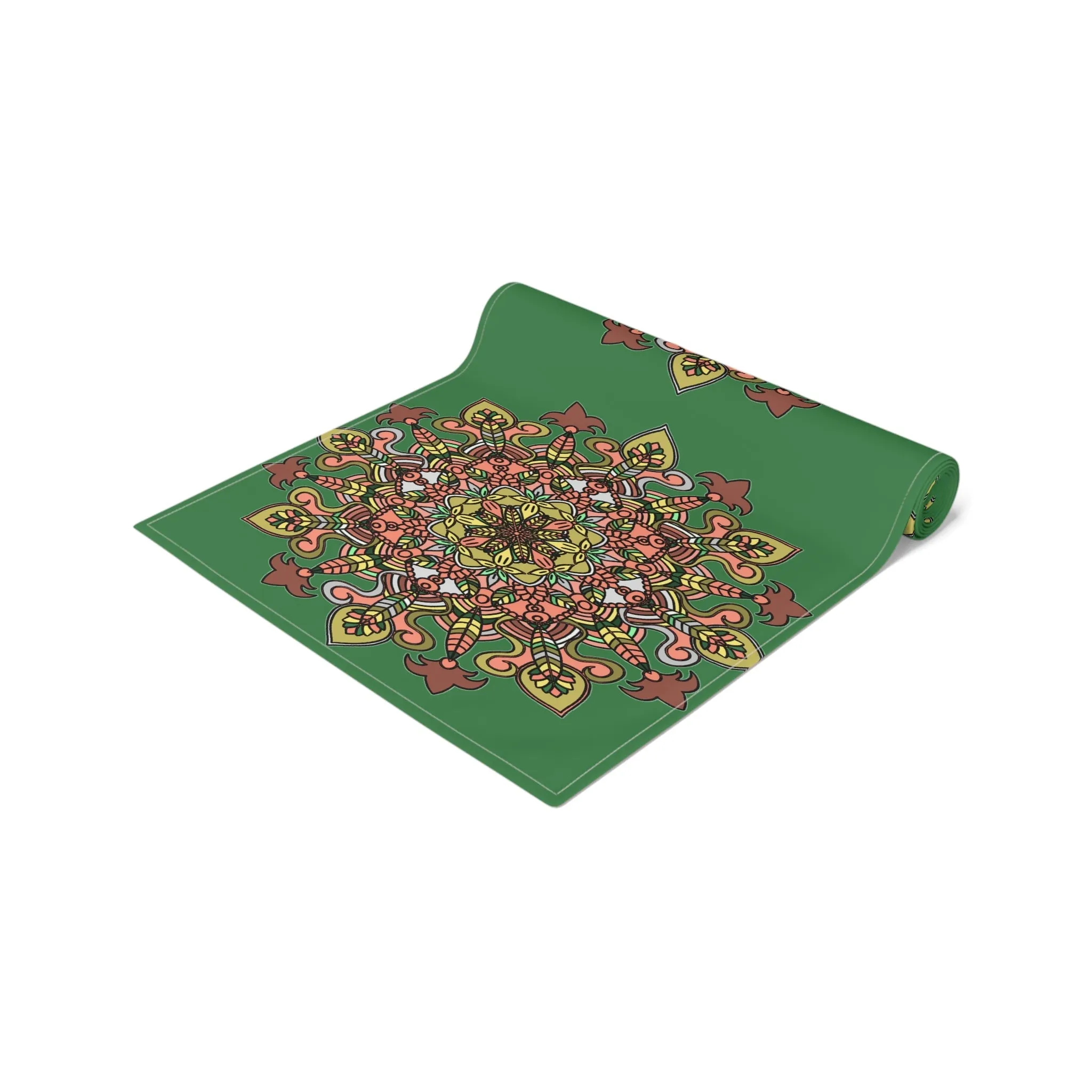 Hand Drawn Mandala Art Christmas Table Runner - Green