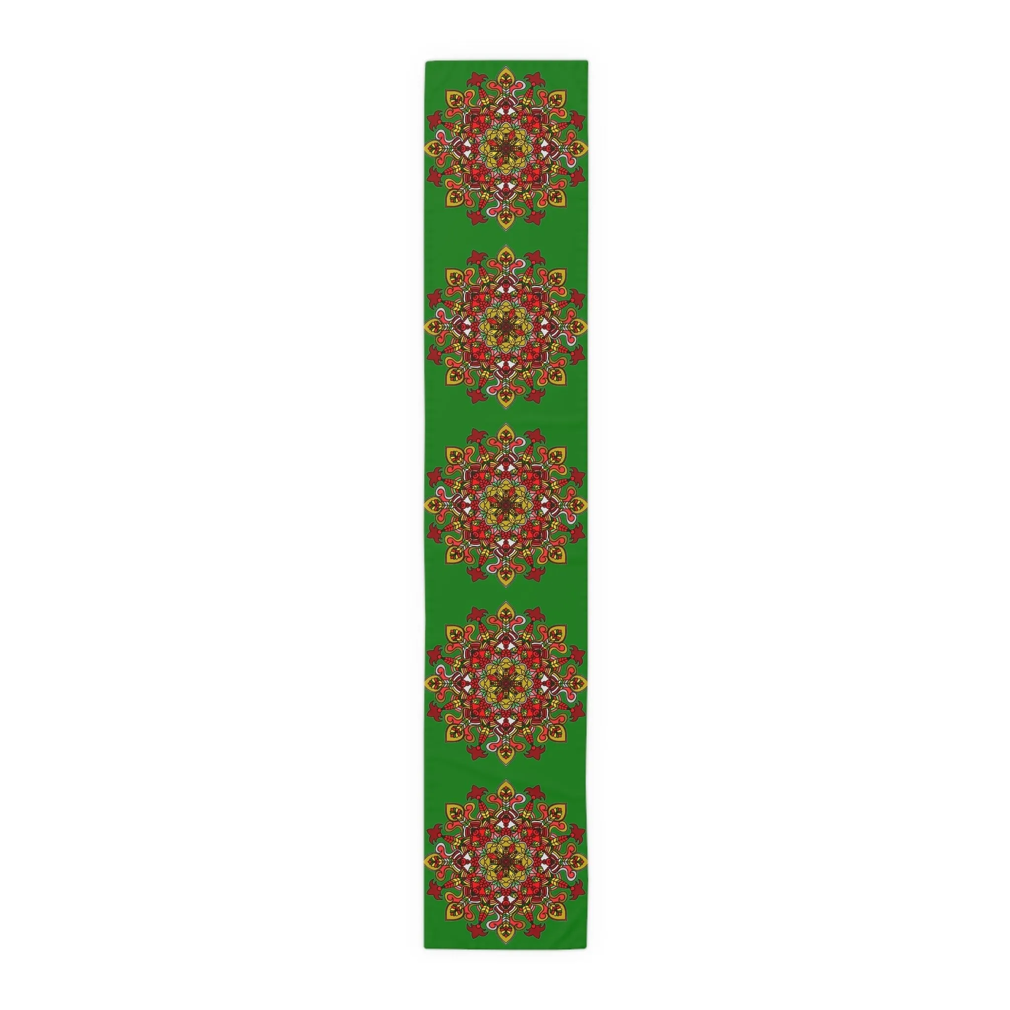 Hand Drawn Mandala Art Christmas Table Runner - Green