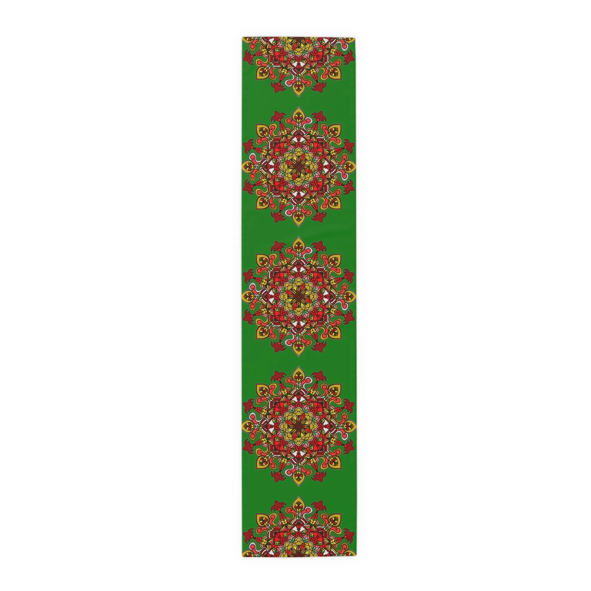 Hand Drawn Mandala Art Christmas Table Runner - Green