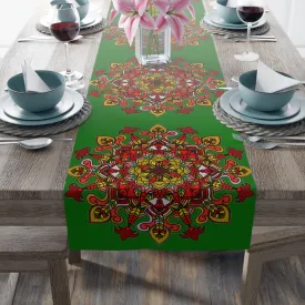 Hand Drawn Mandala Art Christmas Table Runner - Green