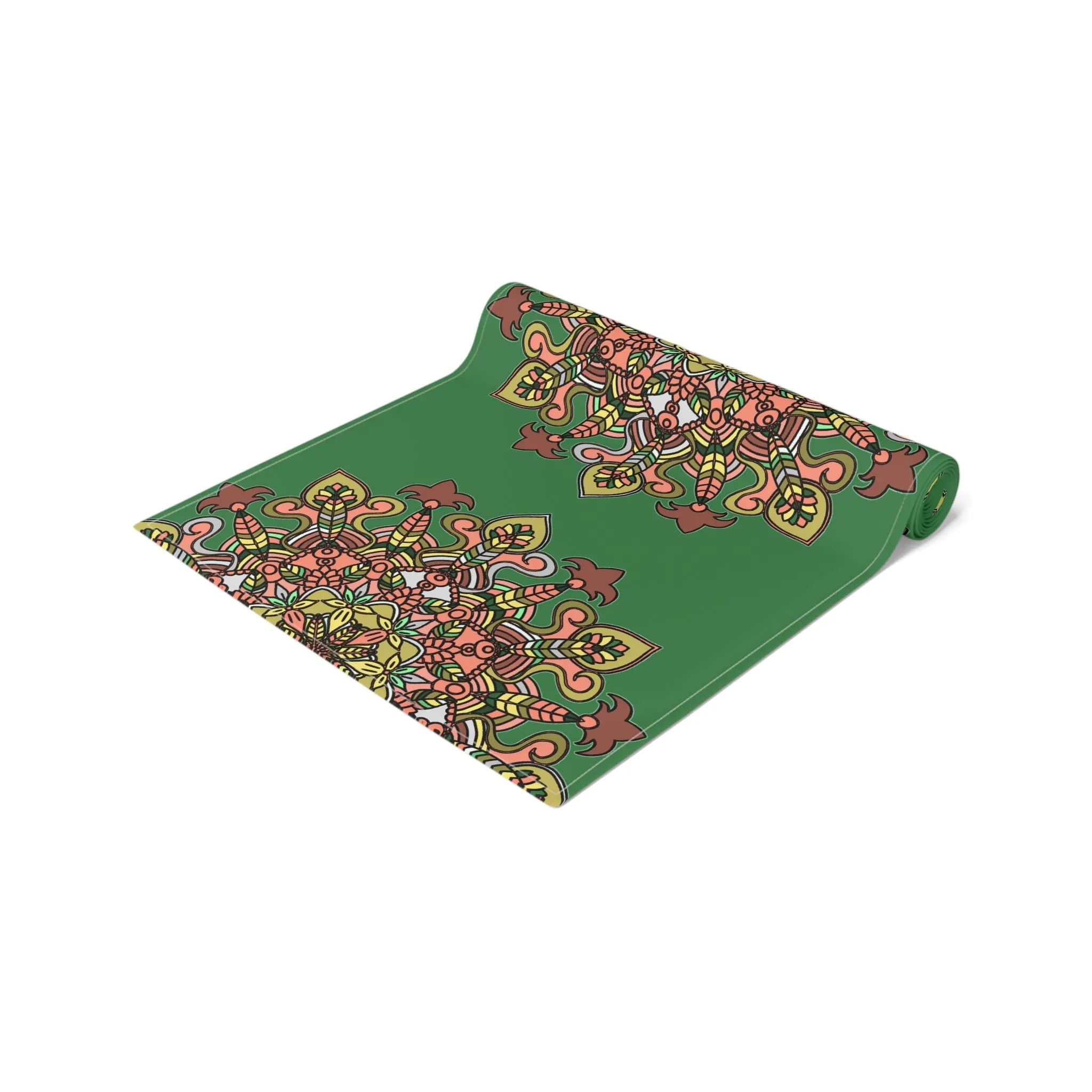 Hand Drawn Mandala Art Christmas Table Runner - Green