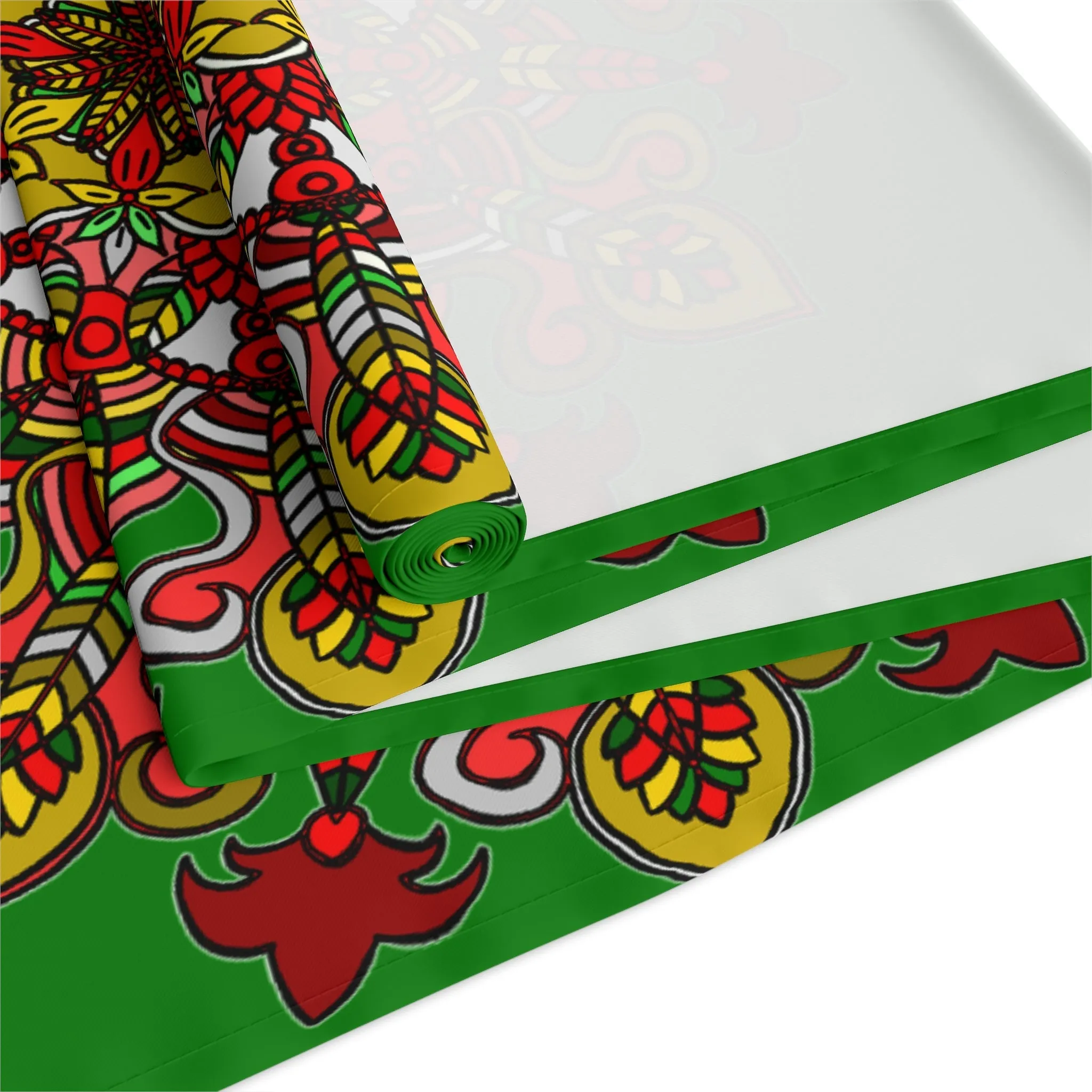 Hand Drawn Mandala Art Christmas Table Runner - Green