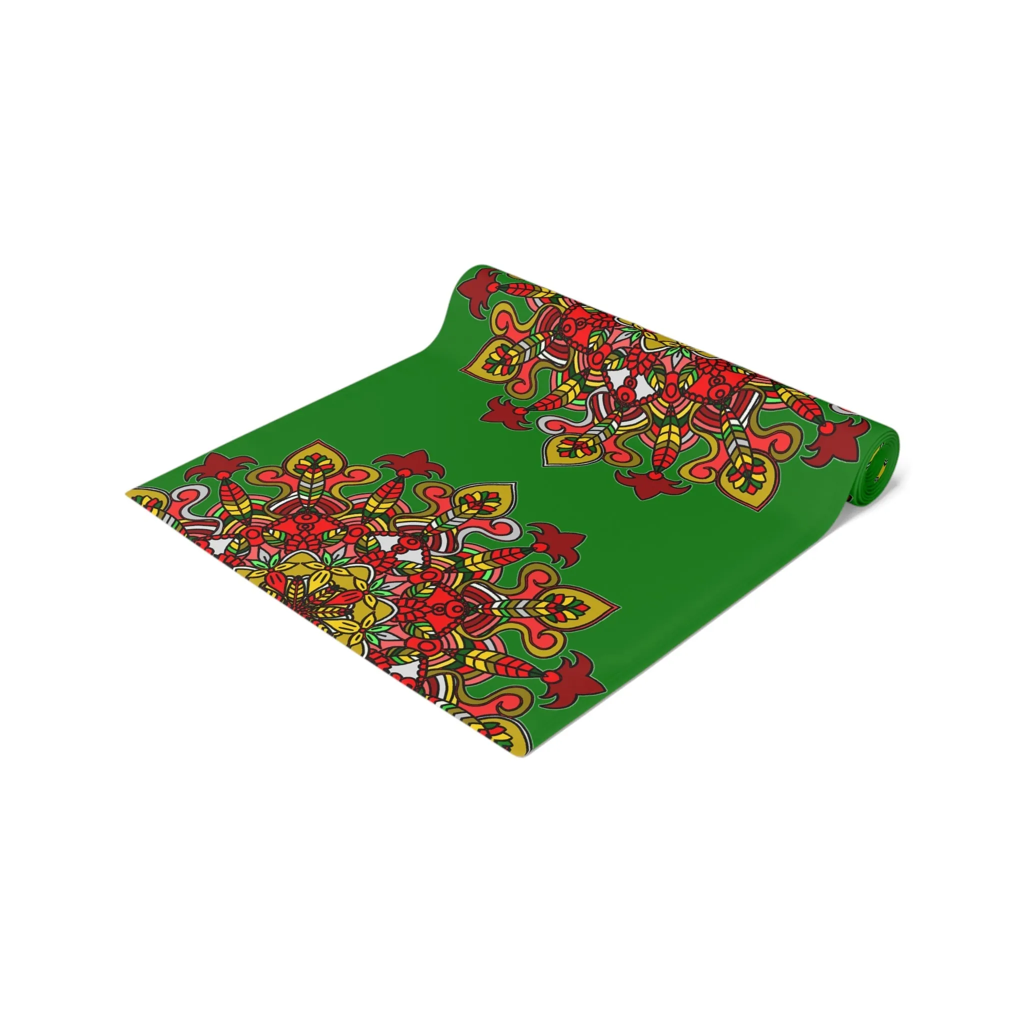 Hand Drawn Mandala Art Christmas Table Runner - Green