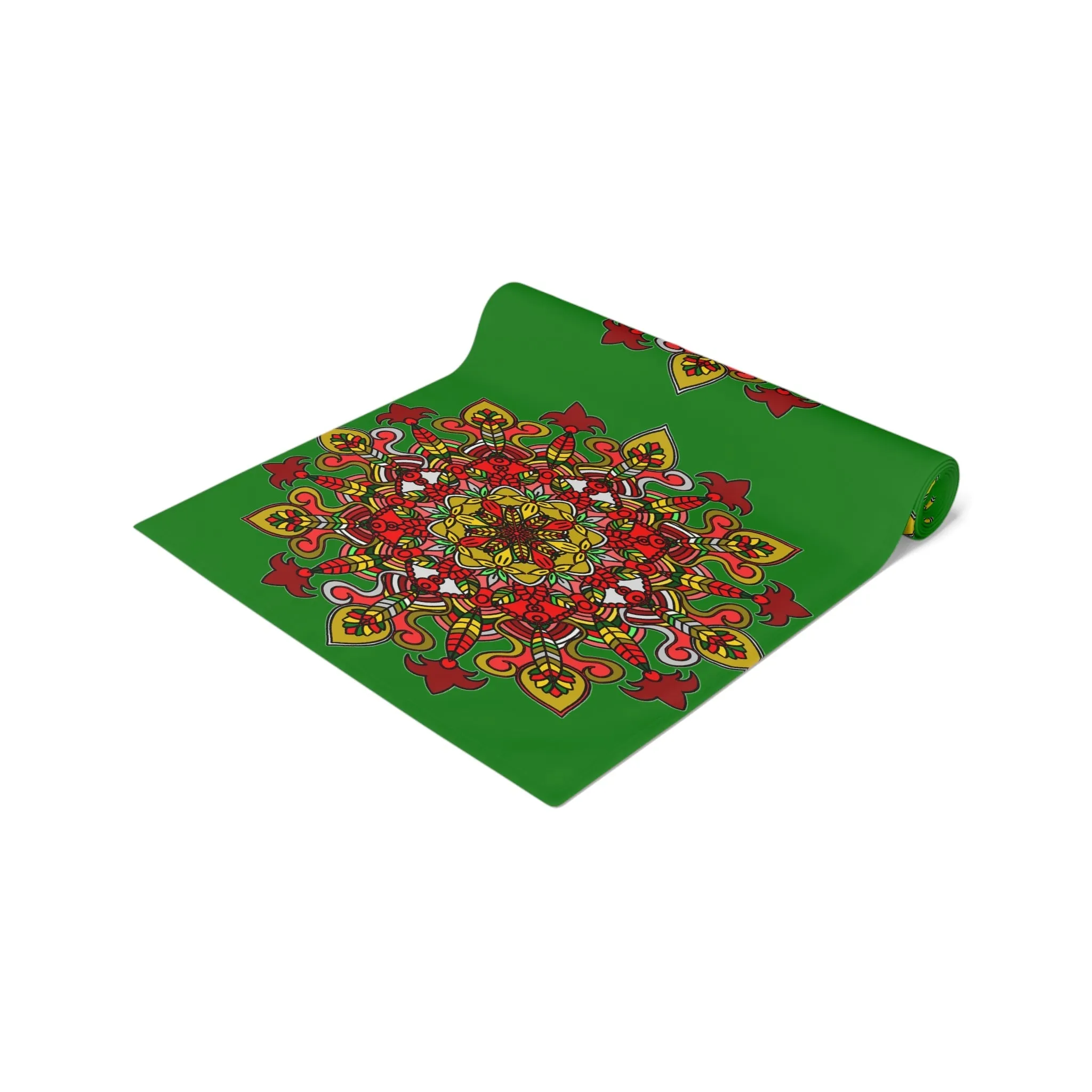 Hand Drawn Mandala Art Christmas Table Runner - Green