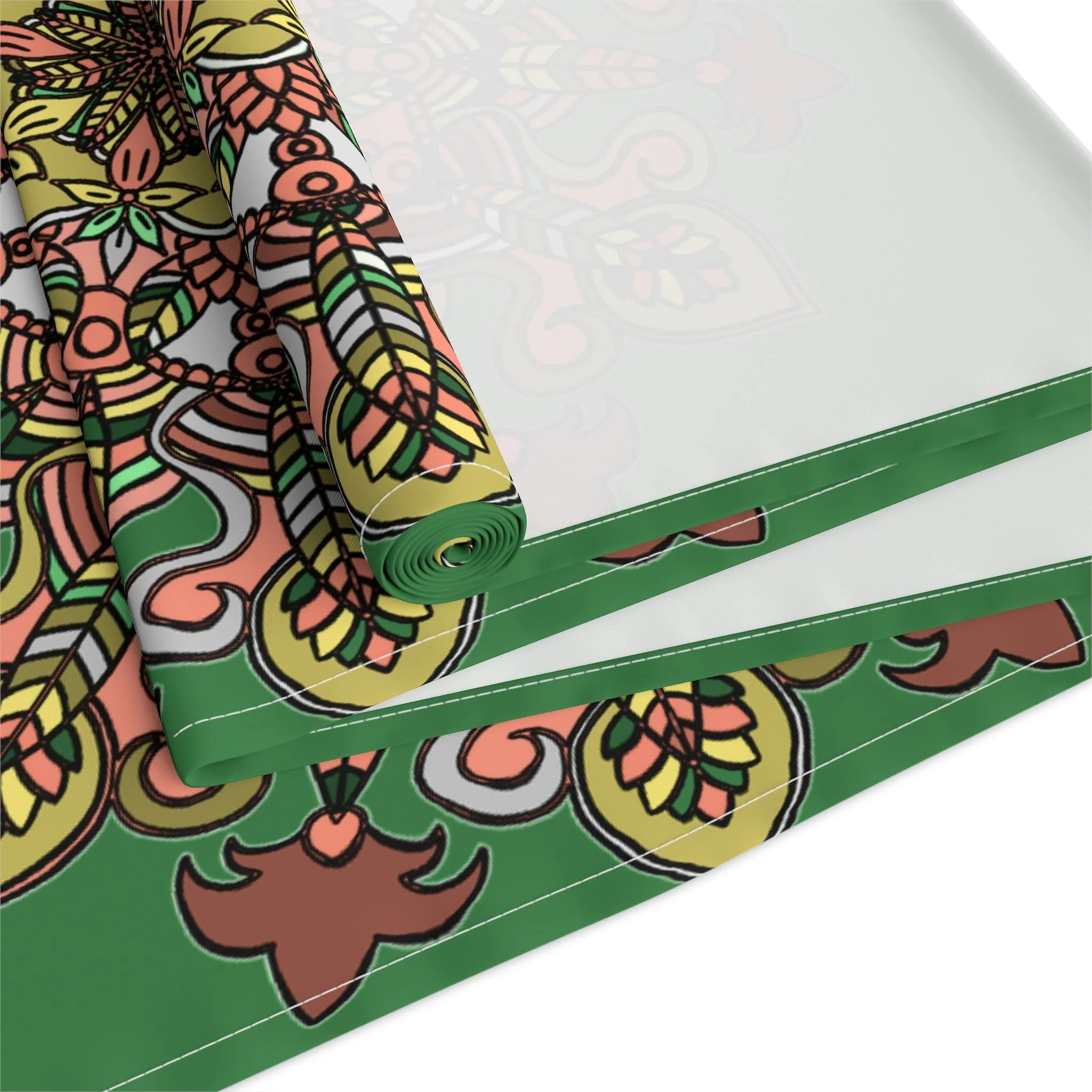 Hand Drawn Mandala Art Christmas Table Runner - Green