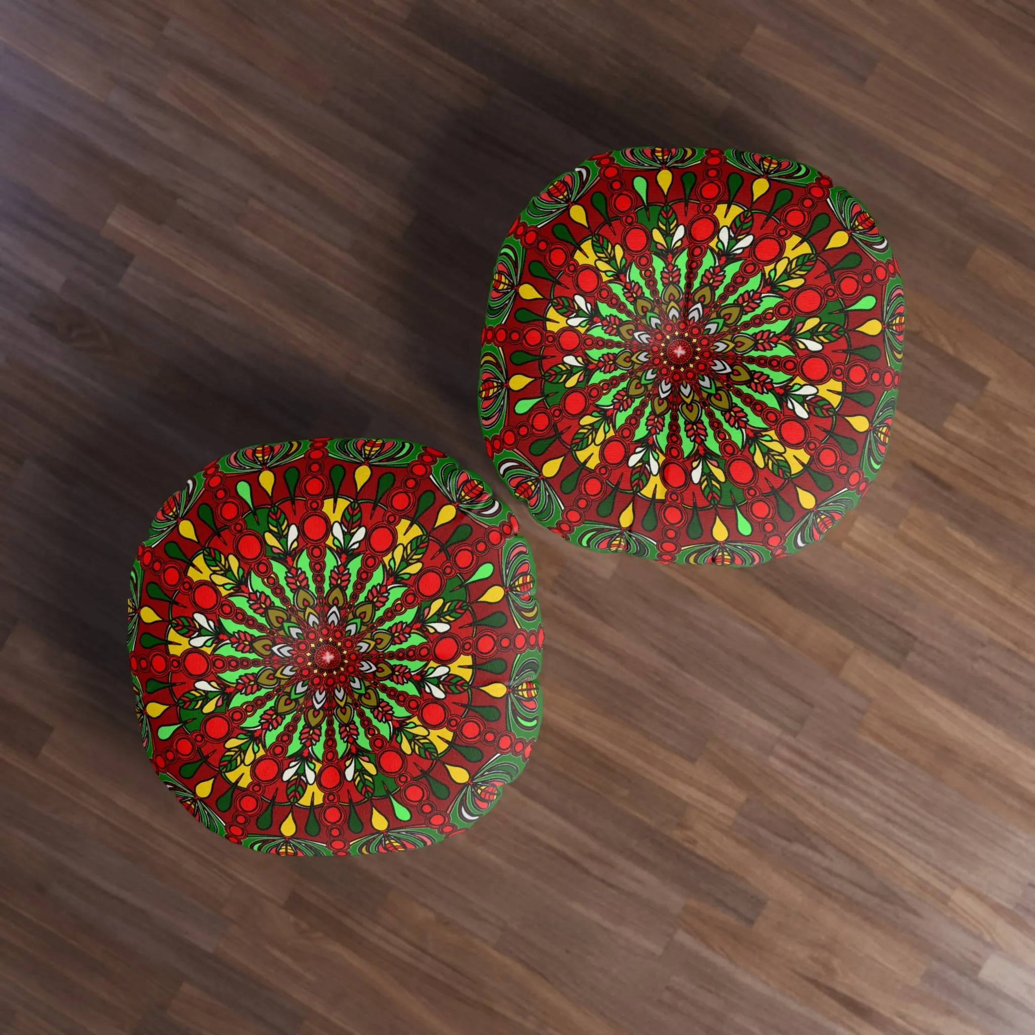 Handmade Mandala Art Floor Cushion - Round Tufted Pillow