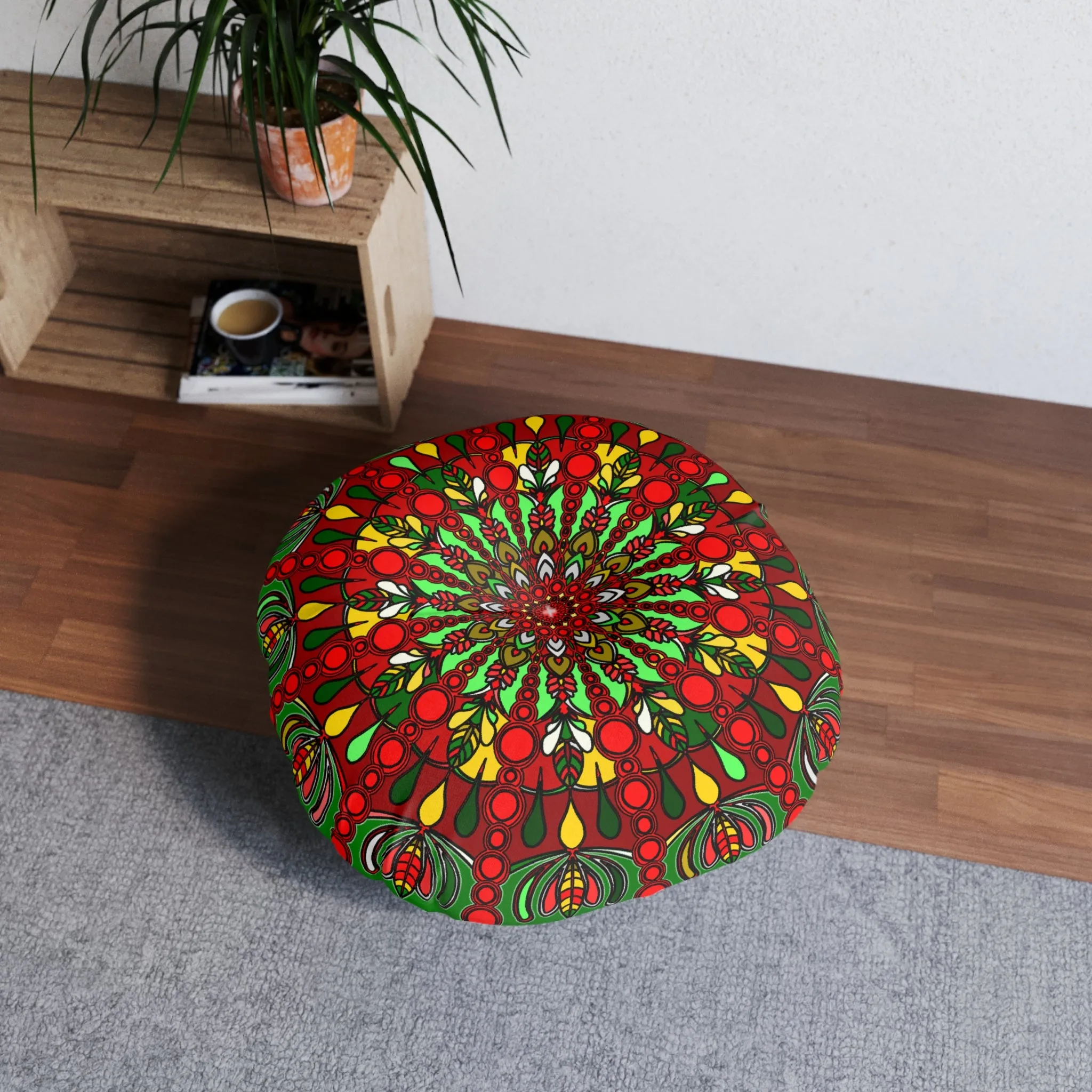 Handmade Mandala Art Floor Cushion - Round Tufted Pillow