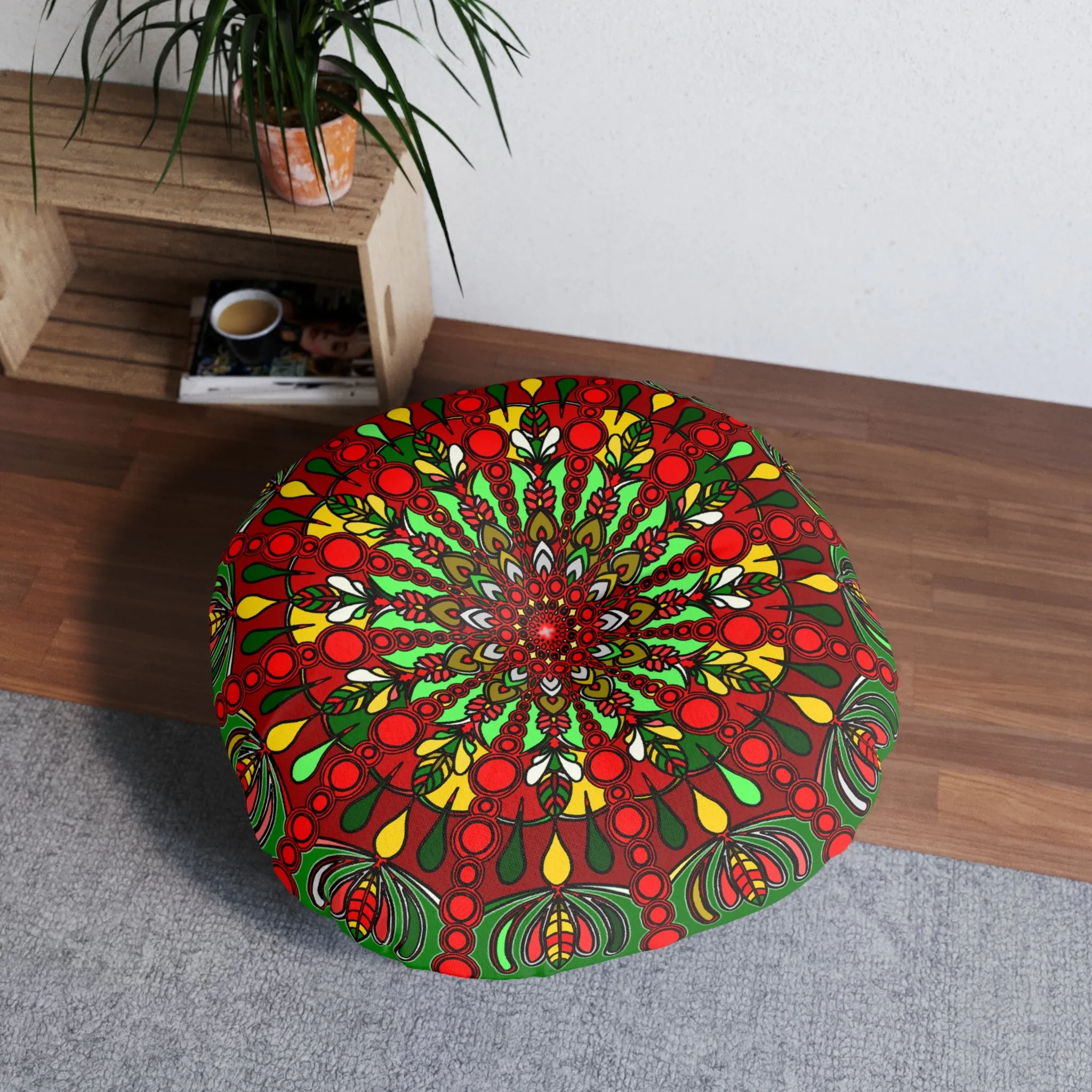 Handmade Mandala Art Floor Cushion - Round Tufted Pillow