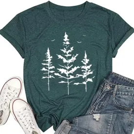 Hike Mountain Camping T Shirt for Women Adventure Awaits Nature Travel Short Sleeve Pine Tree Kindness Heart Printed Top