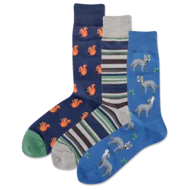HOTSOX Men's Nature Animal 3 Pack Crew Socks