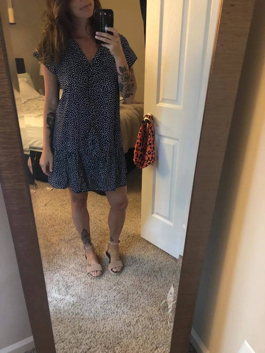 Imysty Womens Polka Dot V Neck Button Down Ruffles Loose Mini Short T-Shirt Dress