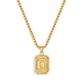 Initial Card Pendant Necklace with Rolo Chain
