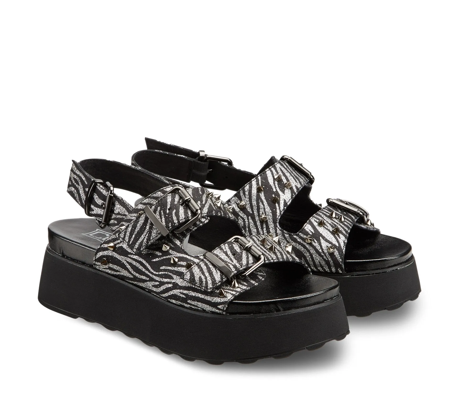 JANIS 3273 SANDAL W GLITTER SILVER ZEBRA/LEATHER BLACK