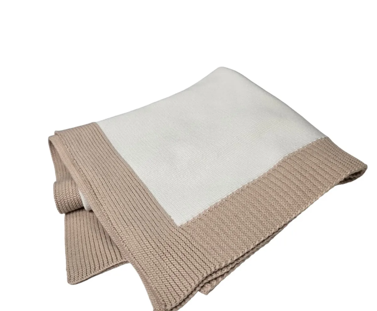Jersey Knit Blanket with Contrast Rib Border