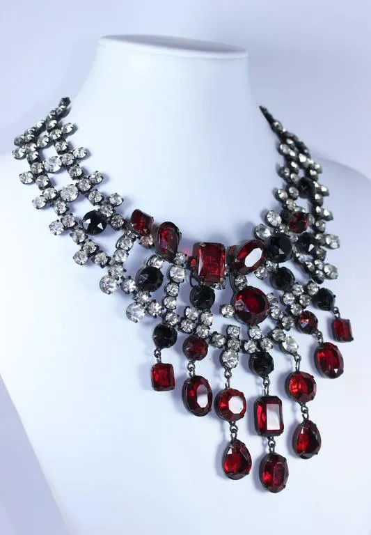KENNETH JAY LANE Attributed Black Metal and Rhinestone Statement Necklace